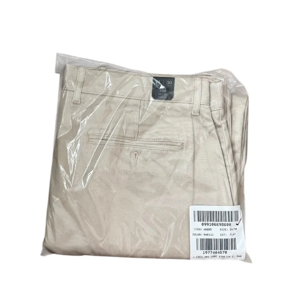 NWT J CREW 484 Slim-fit stretch chino pant in “Weathered Chino” beige 34/30